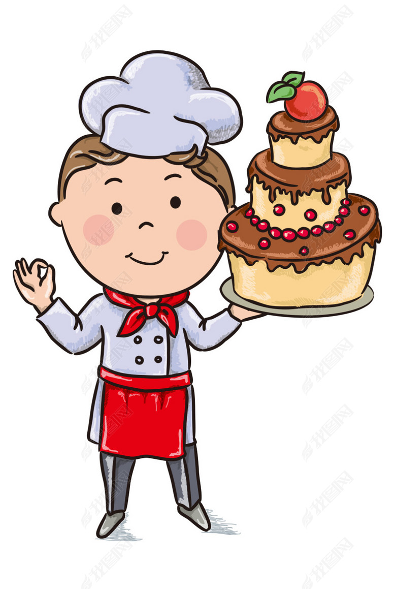 卡通小孩小厨师装扮送生日蛋糕图片下载ai素材