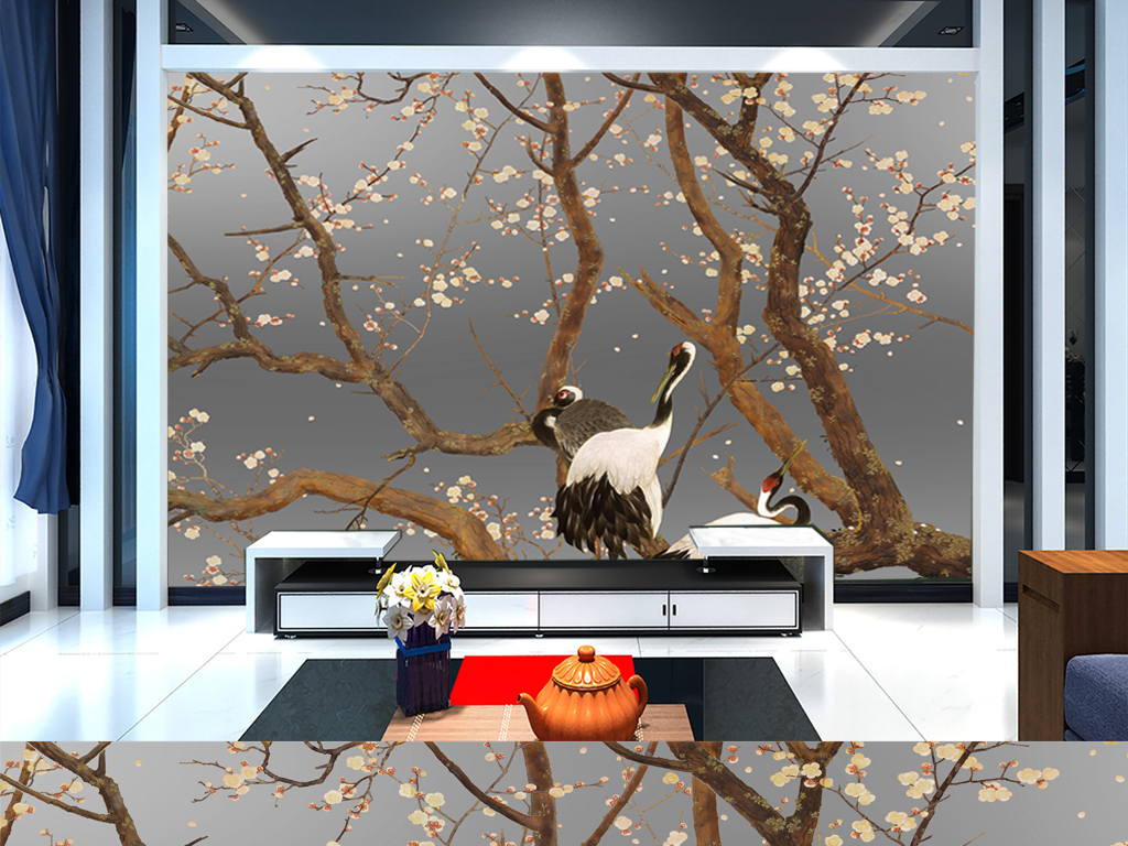 【本作品下载内容为:"原创手绘新中式梅花工笔画丹顶鹤壁画背景墙"模板,其他内容仅为参考,如需印刷成实物请先认真校稿,避免造成不必要的经济损失。】 【声明】未经权利人许可,任何人不得随意使用本网站的原创作品(含预览图),否则将按照我国著作权法的相关规定被要求承担最高达50万元人民币的赔偿责任。