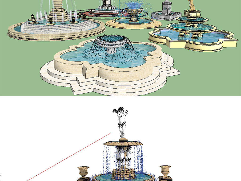 景观水景喷泉草图大师su模型