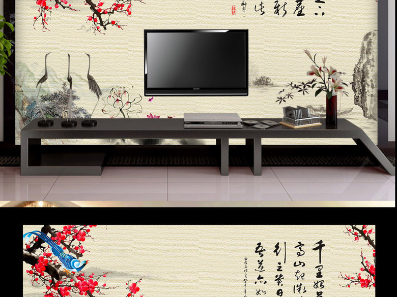 喜上眉梢中式背景墙(图片编号:15787548)_客厅