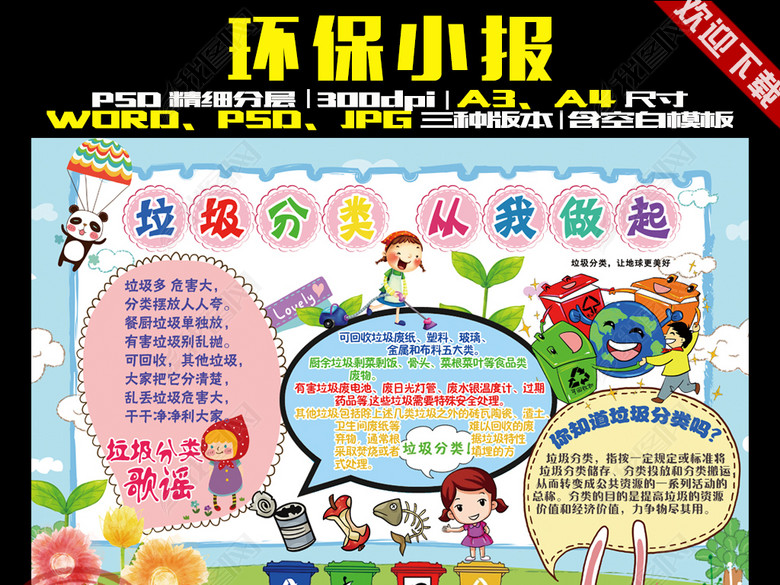 垃圾分类小报科普环保低碳绿色家园手抄报图片