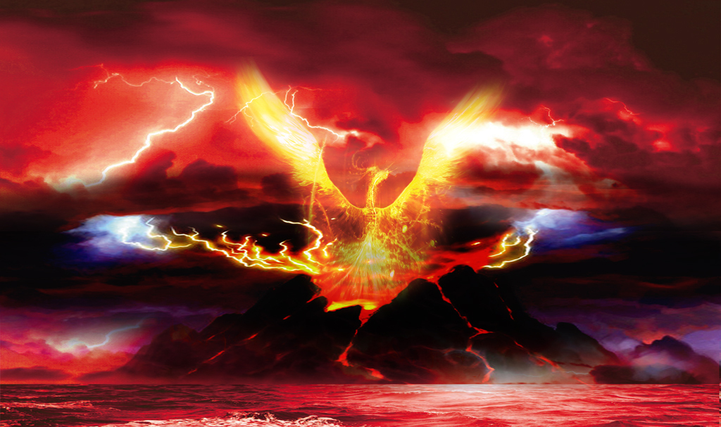 个性火山凤凰涅盘装饰画背景墙图片设计素材_