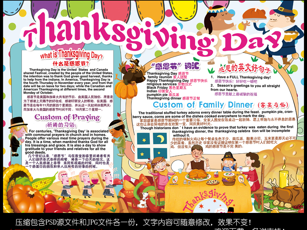 感恩节小报英语感恩节日读书手抄电子小报