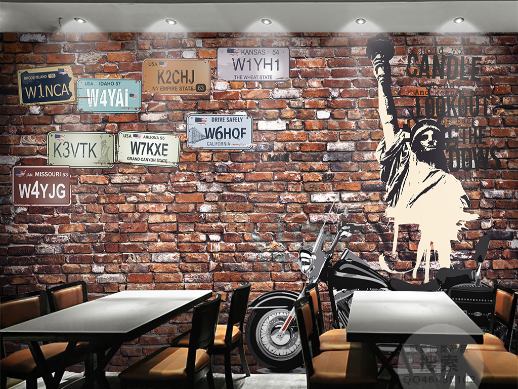 自由女神美式复古背景墙