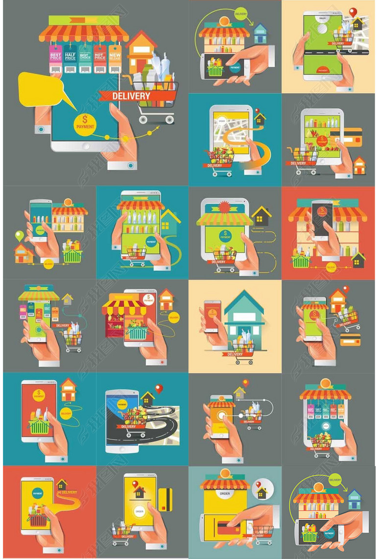 卡通扁平化手机支付设计元素图片下载eps素材