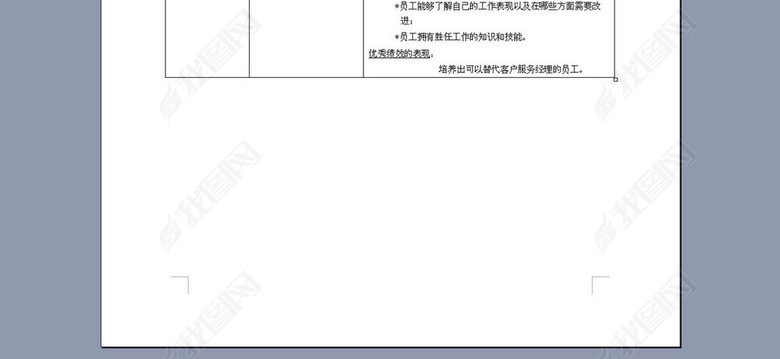 客户服务主管的绩效标准表格图片下载doc素材
