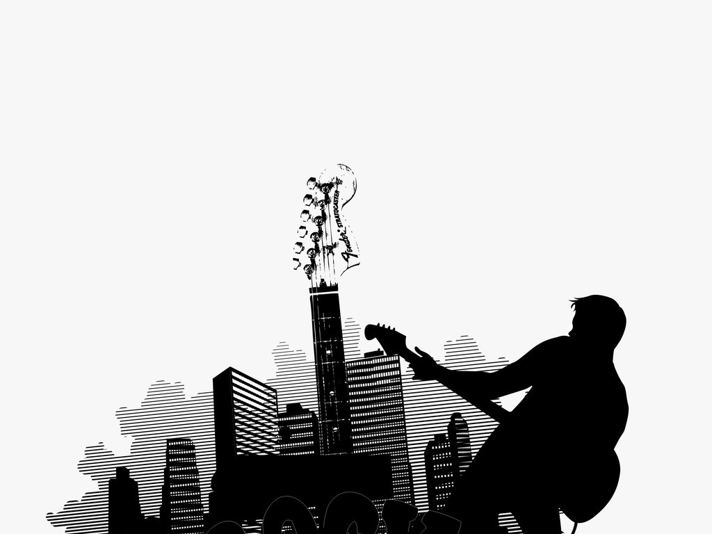 吉他歌手人物剪影建筑物海报背景图图片设计素