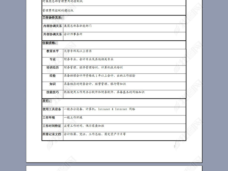 计划财务部费用核算员岗位说明书图片下载do