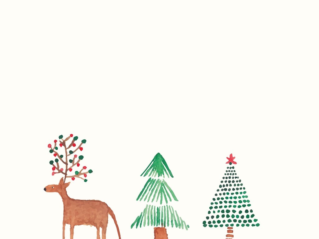 圣诞节元素手绘麋鹿圣诞树