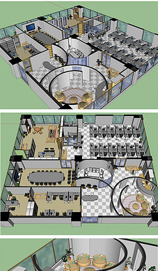 大型办公室SU模型+CAD施工图预算