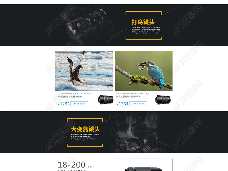淘宝天猫数码品牌单反镜头摄影配件首页装修(