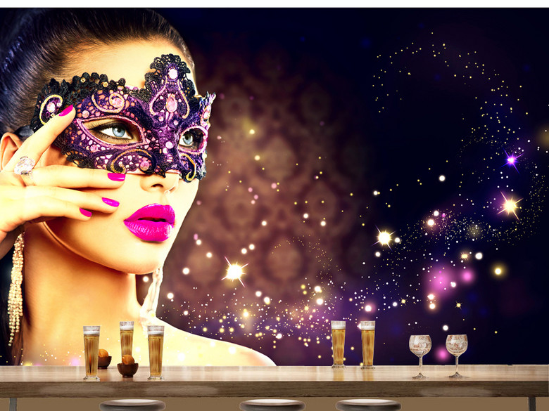 欧美漂亮面具女郎炫酷酒吧KTV背景墙壁纸墙纸