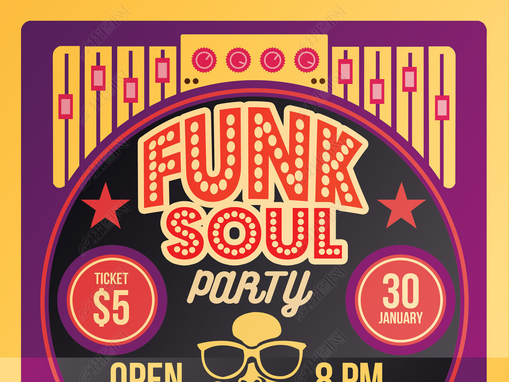 复古怀旧Funk音乐会海报PSD模板