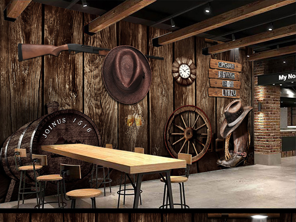 3D复古怀旧牛仔背景墙