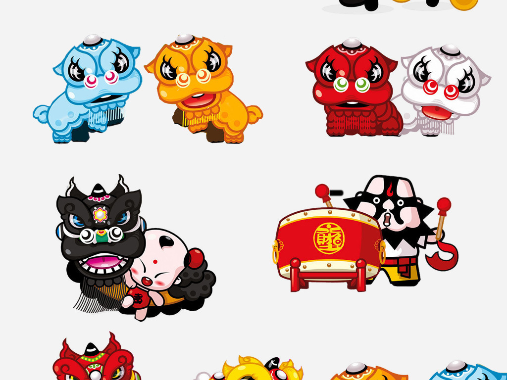 2019新年节日活动可爱卡通舞狮素材