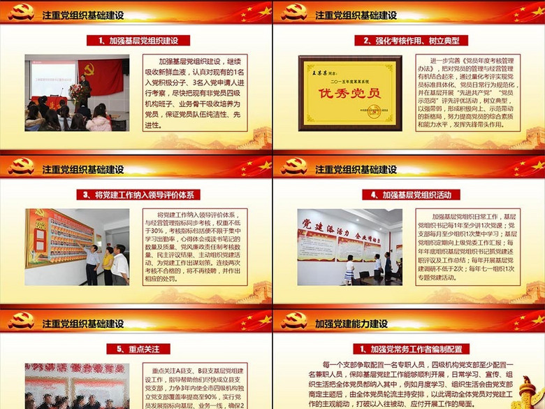 基层党委党支部党员干部工作总结ppt模板(图片