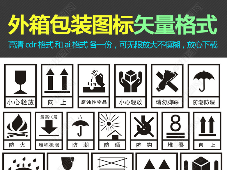 通用物流外箱标识图标图片包装纸箱常用图标图
