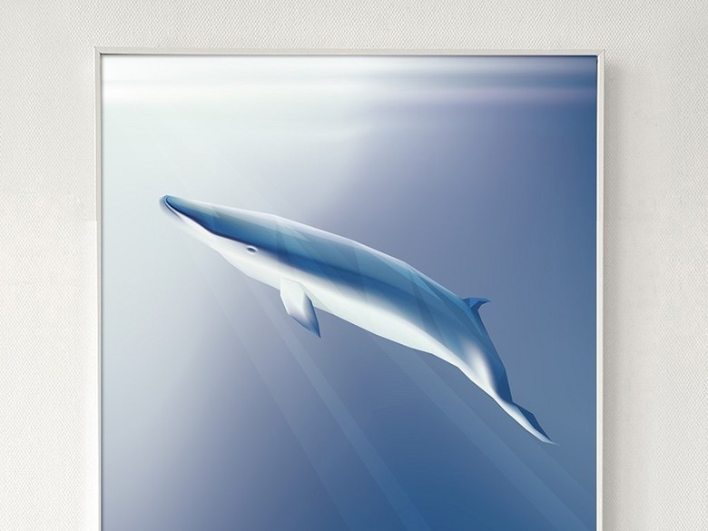 【小须鲸】蓝色海洋水纹北欧简约无框画(图片