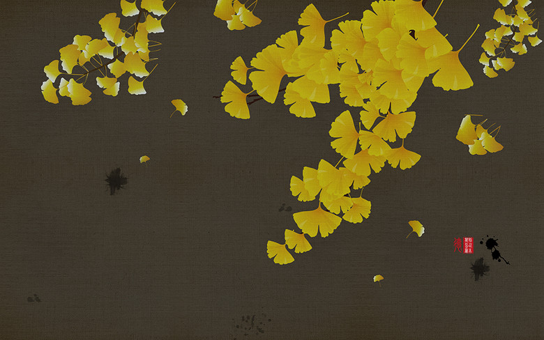 高清中国风银杏叶现代简约新中式背景墙壁纸(