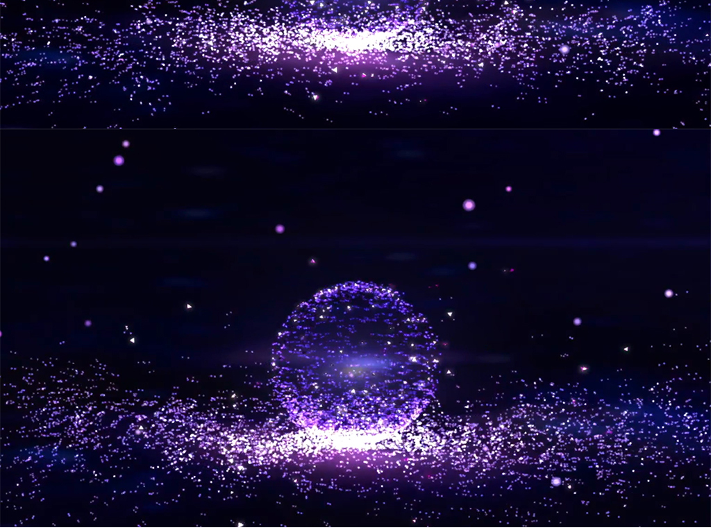 炫酷空间粒子汇聚飘浮球体转动高端婚礼舞台屏