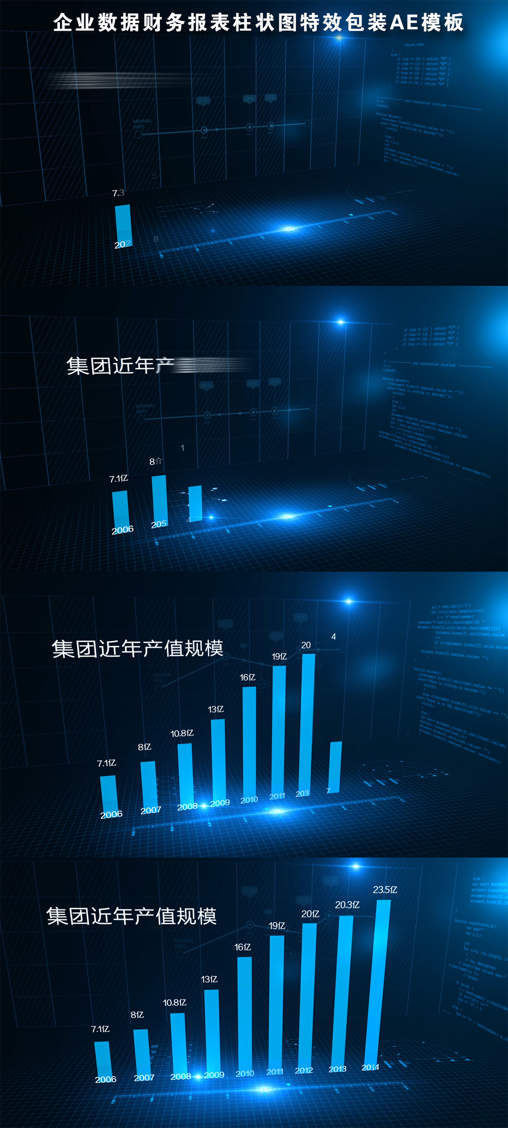 企业数据财务报表柱状图特效包装ae模板