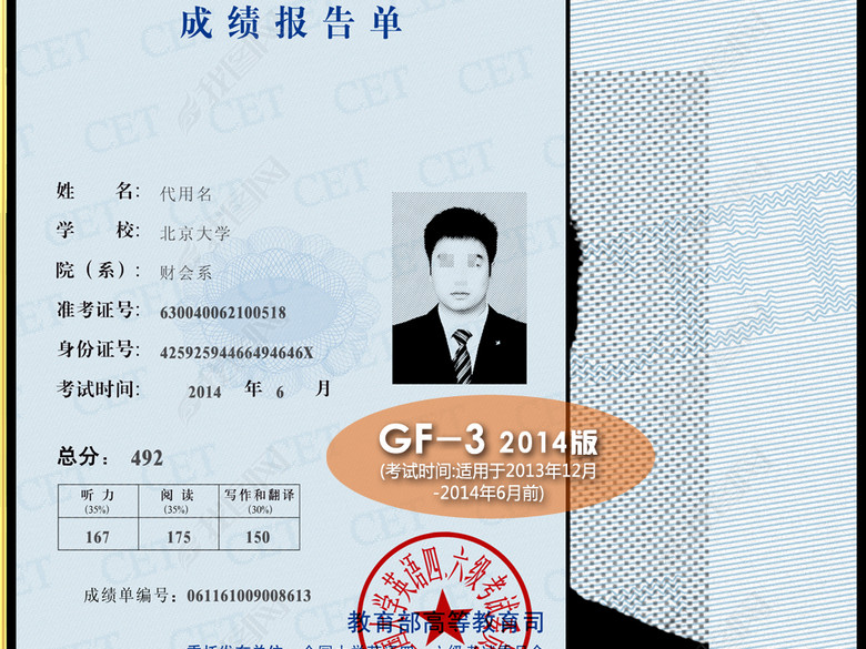 2017全套大学英语四级考试成绩报告单(图片编