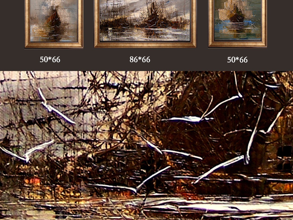 【本作品下载内容为:"欧式复古抽象油画海边船风景三联装饰画"模板,其他内容仅为参考,如需印刷成实物请先认真校稿,避免造成不必要的经济损失。】 【声明】未经权利人许可,任何人不得随意使用本网站的原创作品(含预览图),否则将按照我国著作权法的相关规定被要求承担最高达50万元人民币的赔偿责任。