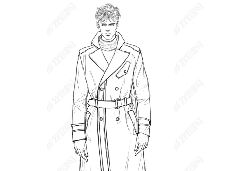 男装大衣设计手稿服装线稿高清时装绘画作品图