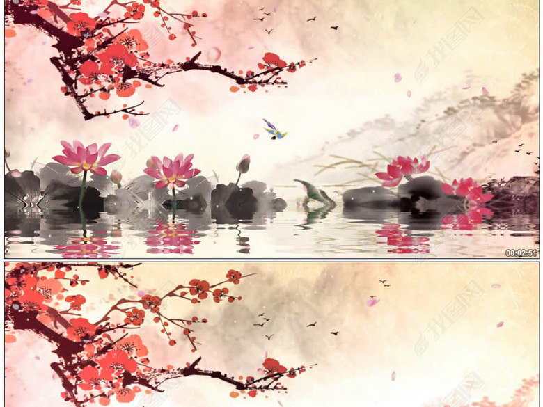 古筝琵琶语梅花中国风水墨视频素材(图片编号