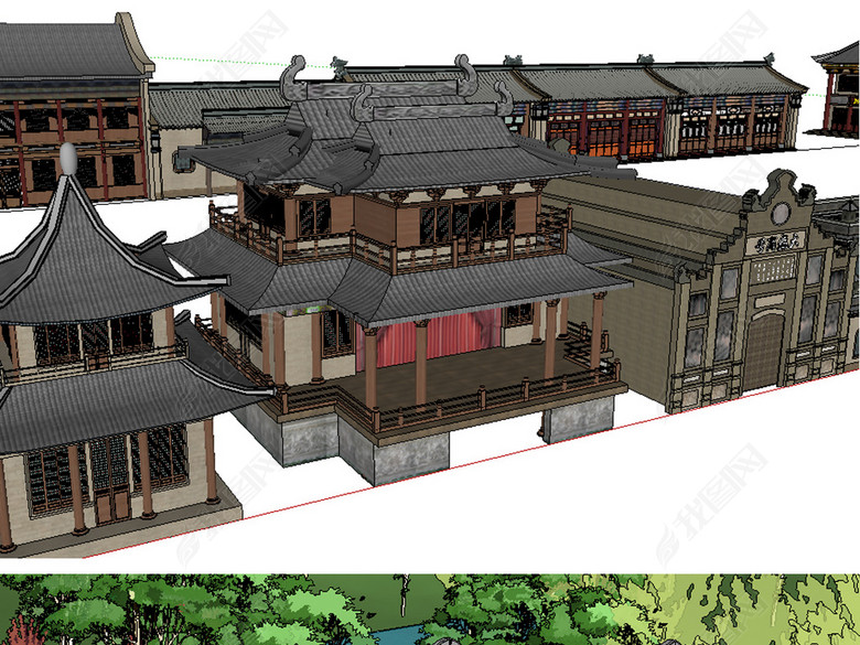 中式古建戏台戏楼汇集SU模型图片下载skp素材