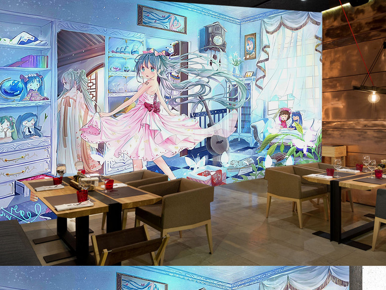 日本动漫唯美少女工装公主儿童房背景墙(图片