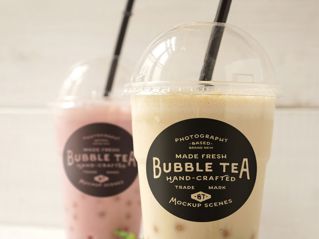 全套一次性塑料奶茶杯设计包装样机