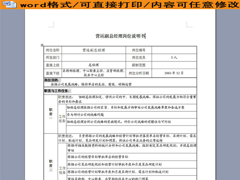 餐饮企业营运副总经理岗位说明书(图片编号:1