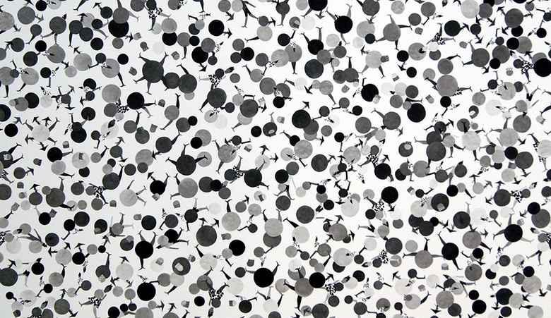 北欧简约个性创意黑色圆点波点抽象装饰画(图