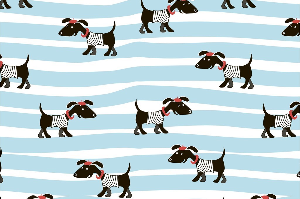 小清新可爱图案动物狗循环图案印花矢量图