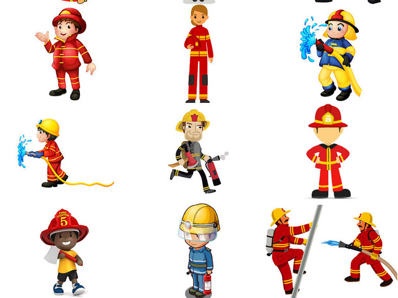 救火灭火卡通消防员人物形象免抠素材2(图片编