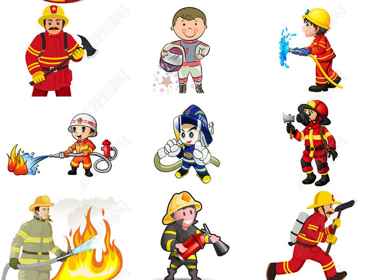 救火灭火卡通消防员人物形象免抠素材1