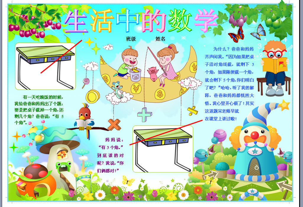 数学手抄报模板,数学乐园趣味数学简报小学生数学与生活板报数学游戏