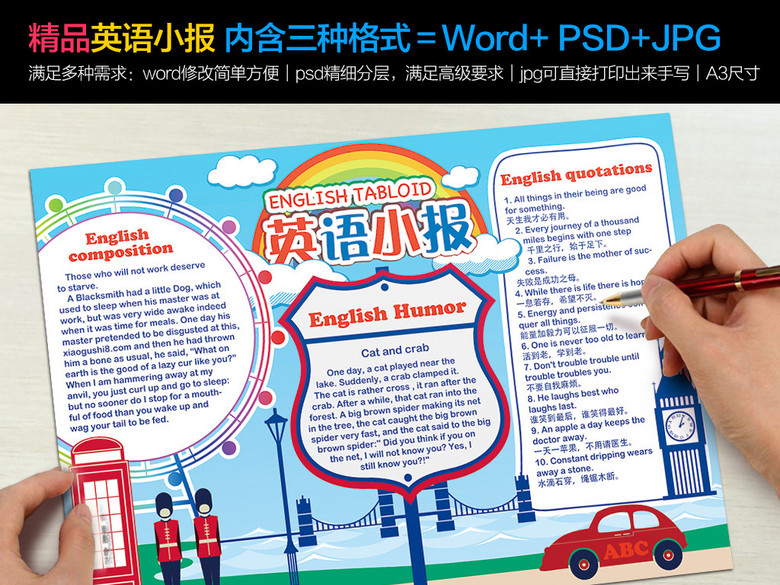 欧美风格英语小报英国插画手抄报电子小报(图