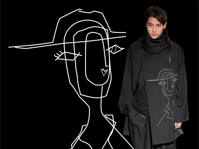 山本耀司手写草图线条涂鸦T恤外套绣花图案(图