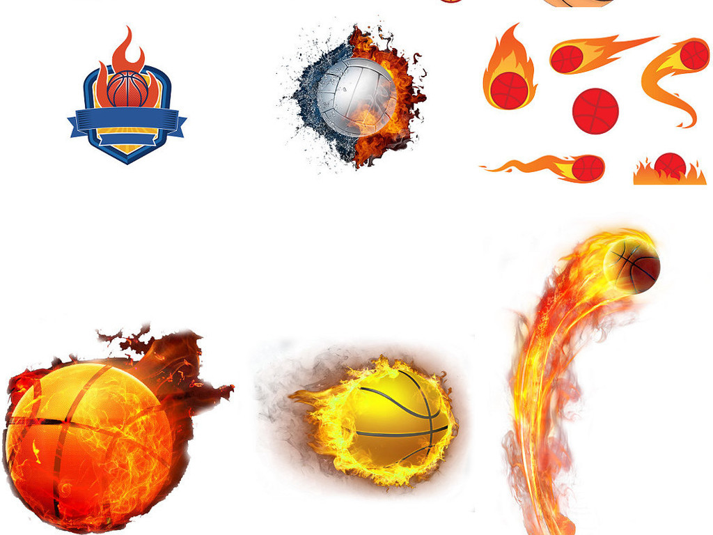 卡通篮球火免抠png海报设计素材