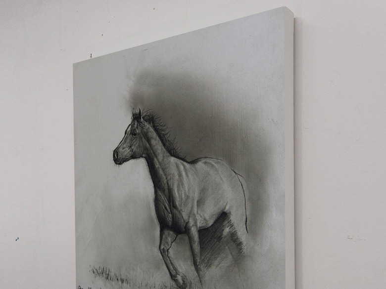 北欧极简骏马奔跑黑白灰素描绘画装饰画(图片