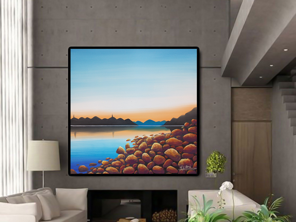 新中式意境水墨画床背景装饰画无框画