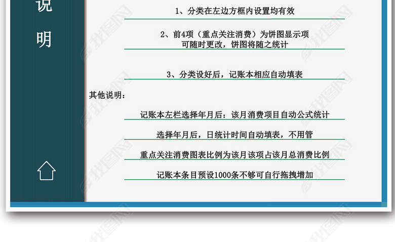 个人家庭日常收入开支记账本明细表表格模板图