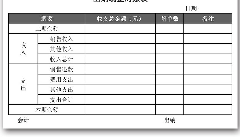 公司财务出纳现金对账单对账表Excel(图片编号