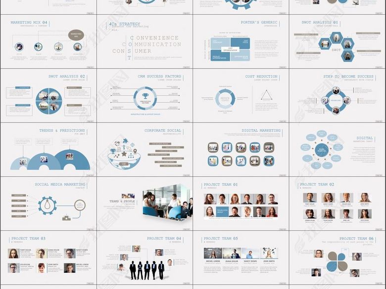 团队介绍企业服务总结案例展示PPT模板(图片