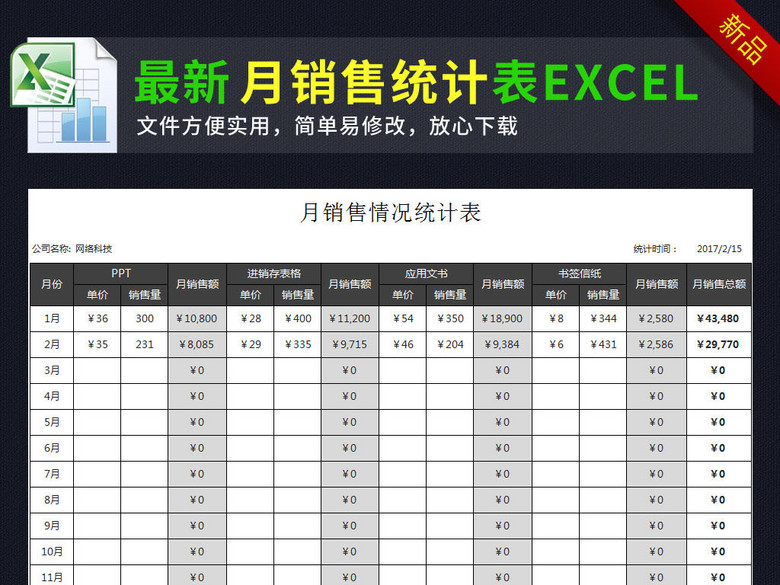公司产品月销售情况统计表excel表格(图片编号
