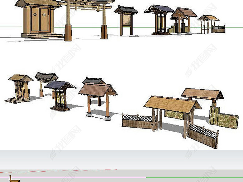 乡村农家乐景观小品SU模型图片下载skp素材-