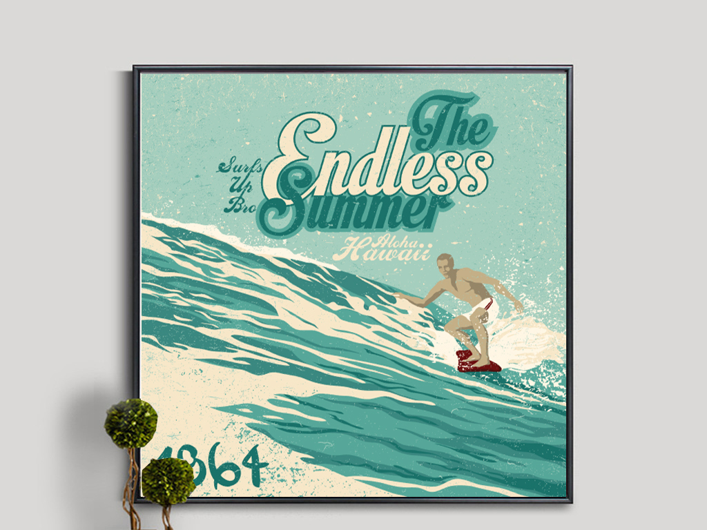 冲浪海景英文字母无框画