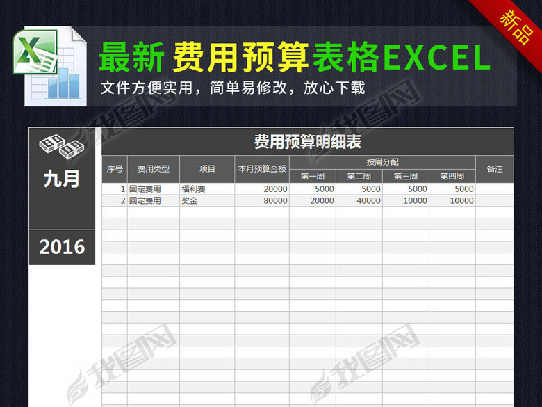 公司月度费用预算明细表格模板excel(图片编号